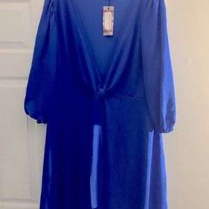 BooHoo royal blue dress above the knee tie knot front size 26US(size 22/24)